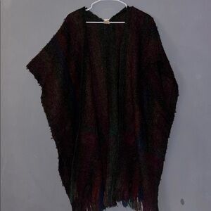 Vintage Vinty Wool Blend Poncho Shawl – Earth Tone Stripes – Made in Japan